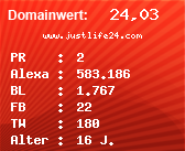 Domainbewertung - Domain www.justlife24.com bei Domainwert24.de